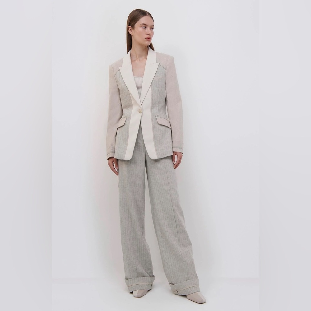 Jonathan Simkhai Cecile Brown Pinstriped Tailored Blazer 6 Designer Career